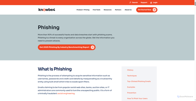 Security scan screenshot of https://www.knowbe4.com/resource-center/phishing
