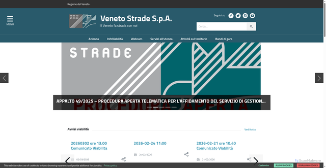 Security scan screenshot of https://www.venetostrade.it