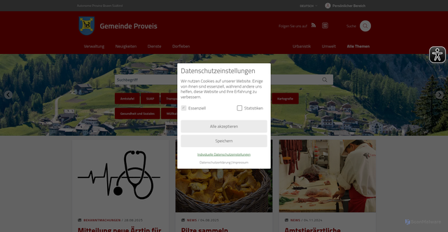 Security scan screenshot of https://www.comune.proves.bz.it/de