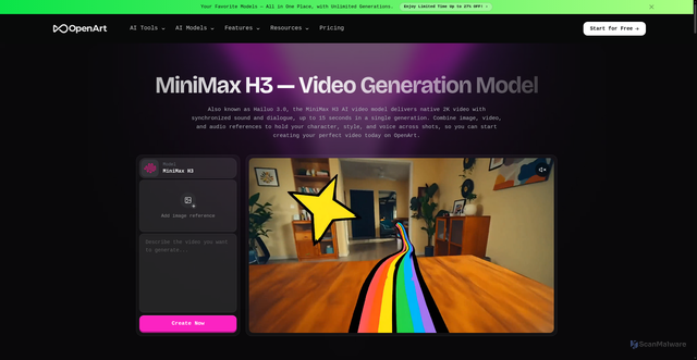 Security scan screenshot of https://openart.ai/ai-model/minimax-h3/