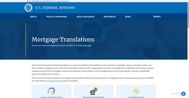 Security scan screenshot of https://www.fhfa.gov/mortgage-translations