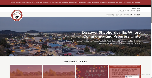 Security scan screenshot of https://shepherdsvilleky.gov/