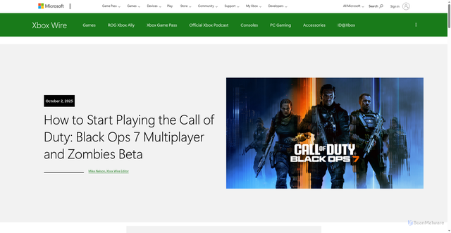 Security scan screenshot of https://news.xbox.com/en-us/2025/10/02/how-to-start-playing-call-of-duty-black-ops-7-open-beta/