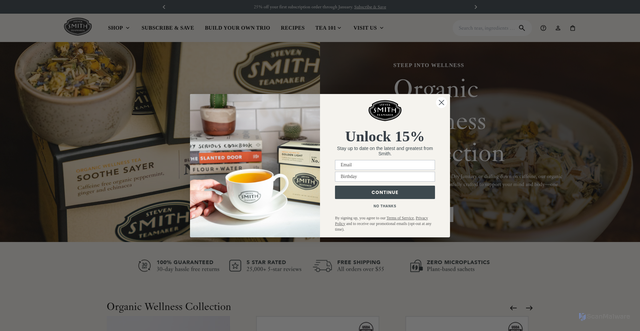 Security scan screenshot of https://www.smithtea.com/?srsltid=AfmBOoonae12YKZA5AnrATdVJpCLiMj8ZabvpkxtpmbZLh0cjzg5LE2T