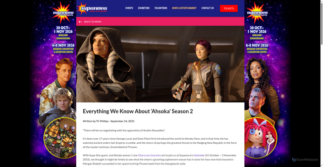 Security scan screenshot of https://www.supanova.com.au/everything-we-know-about-ahsoka-season-2/