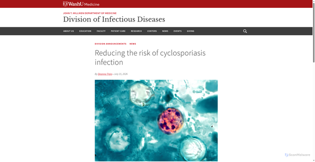 Security scan screenshot of https://infectiousdiseases.wustl.edu/reducing-the-risk-of-cyclosporiasis-infection/