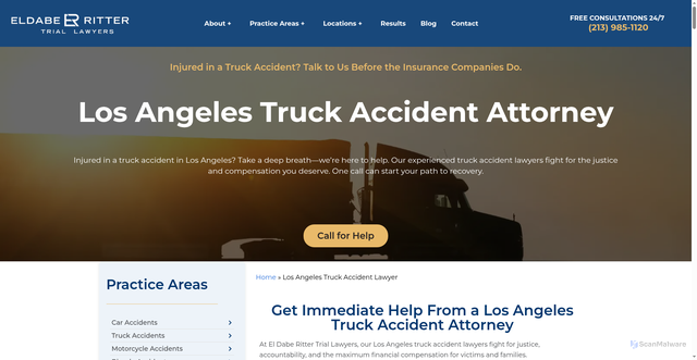 Security scan screenshot of https://www.erlawyers.com/los-angeles-truck-accident-attorney/