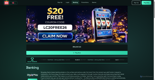 Security scan screenshot of https://dexiplaycasino.com/banking