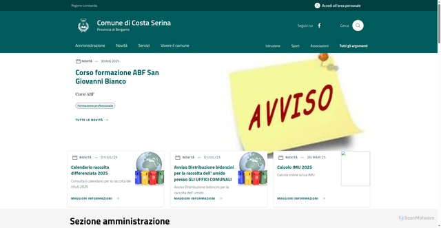 Security scan screenshot of https://www.comune.costaserina.bg.it/home/index.html