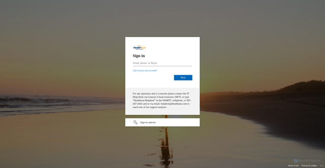 Security scan screenshot of https://healthsunhp-my.sharepoint.com