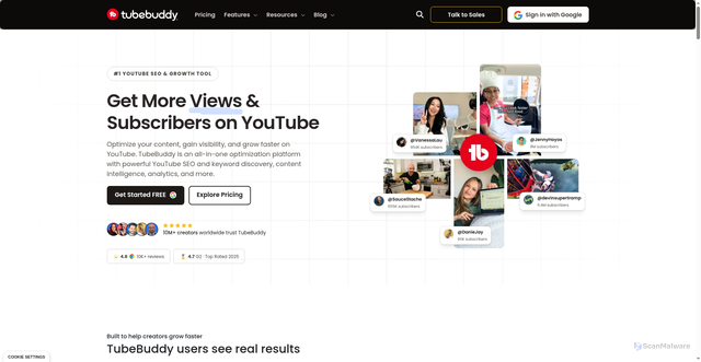 Security scan screenshot of https://tubebuddy.com