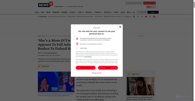 Security scan screenshot of https://paper.news18.com/viral/shes-a-mom-of-two-news-anchor-briefly-appears-to-fall-asleep-on-live-tv-internet-rushes-to-defend-her-ws-l-10248494.html