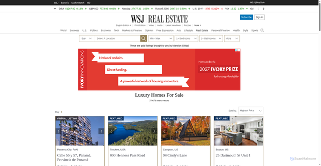 Security scan screenshot of https://realestate.wsj.com