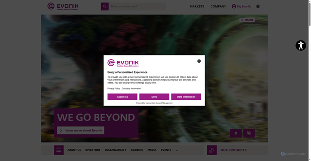 Security scan screenshot of https://www.evonik.com
