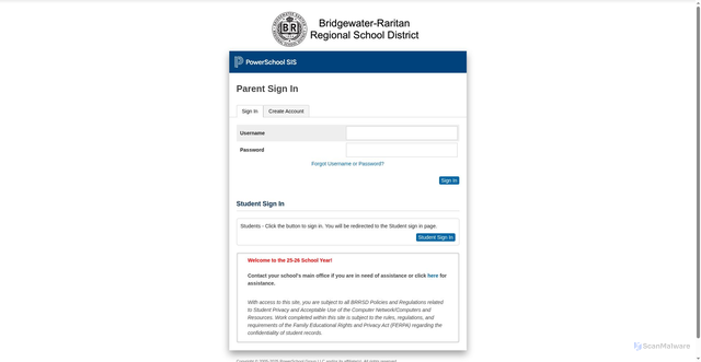 Security scan screenshot of https://bridgewater-raritan.powerschool.com