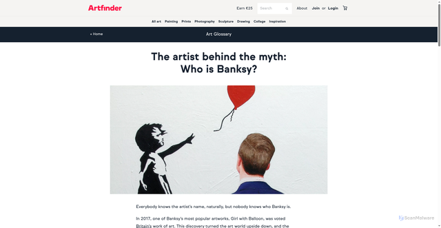 Security scan screenshot of https://www.artfinder.com/blog/post/who-is-banksy/?srsltid=AfmBOoqiZRpufN556UsfnSg86FlLsH_iF1hmPiIOl0q3cyM_tXzbTOcr