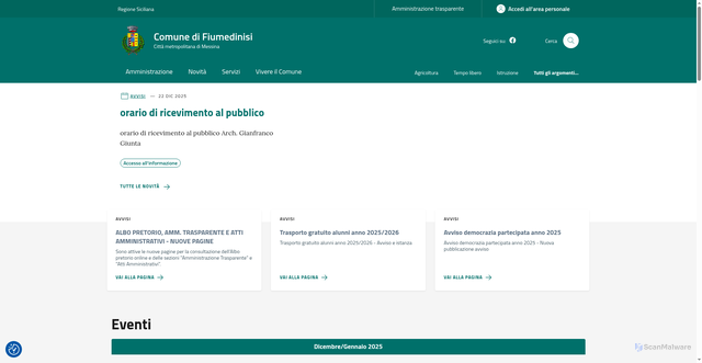 Security scan screenshot of https://comune.fiumedinisi.me.it/