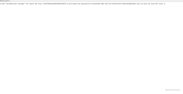 Security scan screenshot of https://492375d88bae4599a29d8387258572.ae.environment.api.powerplatform.com