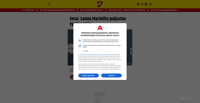 Security scan screenshot of https://www.seiska.fi/kotimaa/eeva-sanna-marinilta-paljastus-tyttarestaan/1981979