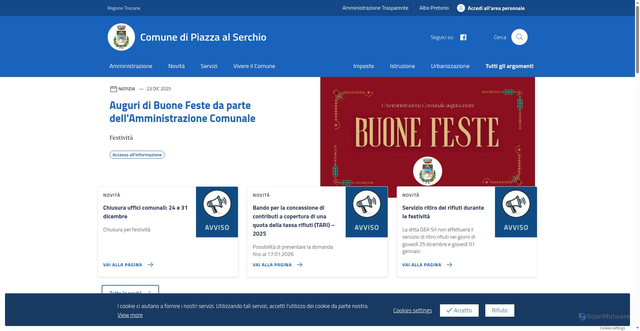 Security scan screenshot of https://comune.piazzaalserchio.lu.it/