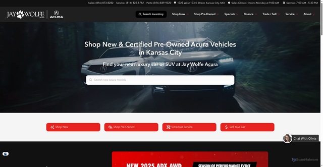 Security scan screenshot of https://www.jaywolfeacura.com/