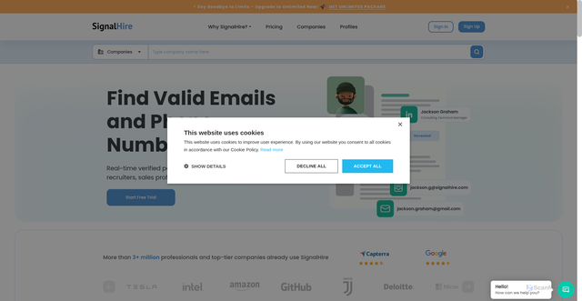 Security scan screenshot of https://signalhire.com