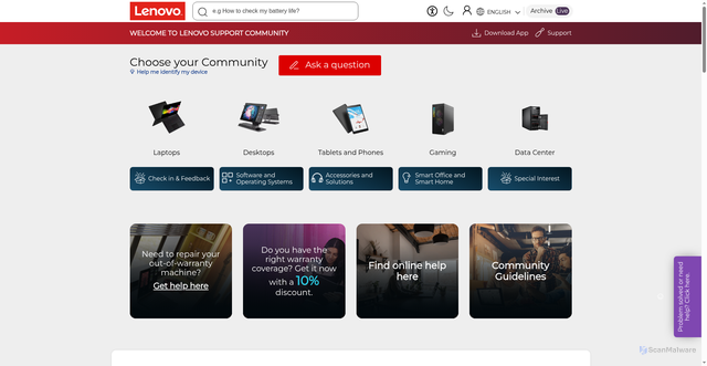 Security scan screenshot of https://forums.lenovo.com