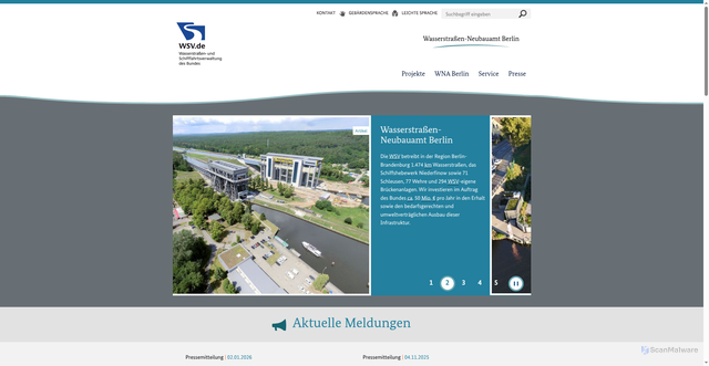 Security scan screenshot of https://www.wna-berlin.wsv.de/Webs/WNA/WNA-Berlin/DE/Startseite/startseite_node.html