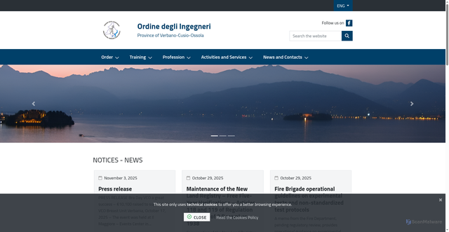 Security scan screenshot of https://www.ordineingvco.it/it-it/home