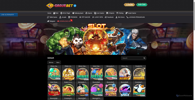 Security scan screenshot of https://cagurbetapk1.top/desktop/game/slot/ggsoft