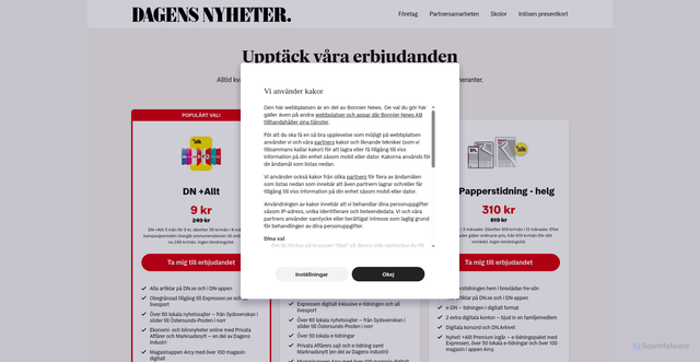 Security scan screenshot of https://prenumerera.dn.se/