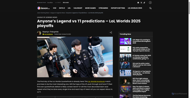 Security scan screenshot of https://www.jaxon.gg/anyones-legend-vs-t1-lol-worlds-prediction/