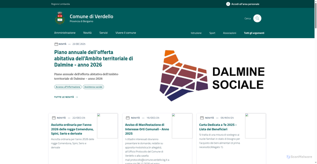 Security scan screenshot of https://www.comune.verdello.bg.it/home/index.html