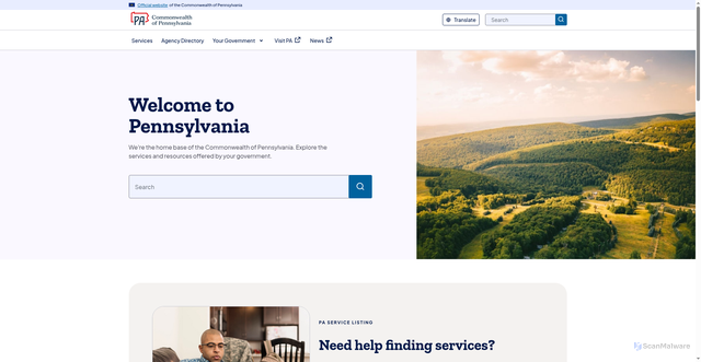 Security scan screenshot of https://pa.gov