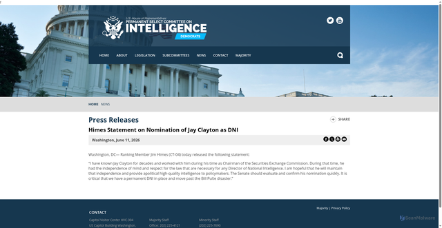 Security scan screenshot of https://democrats-intelligence.house.gov/news/documentsingle.aspx?DocumentID=1483