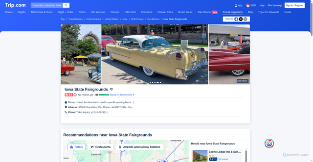 Security scan screenshot of https://sg.trip.com/travel-guide/attraction/des-moines/iowa-state-fairgrounds-58268844/