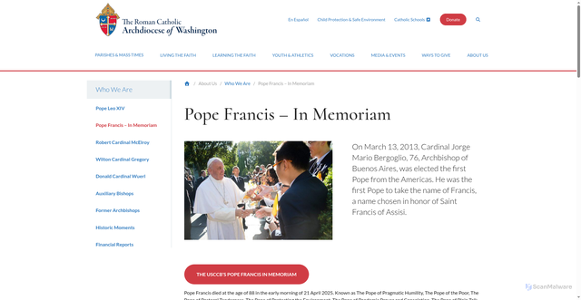 Security scan screenshot of https://adw.org/about-us/who-we-are/pope-francis/