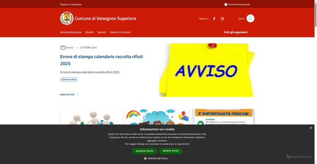 Security scan screenshot of https://www.comune.venegonosuperiore.va.it/it