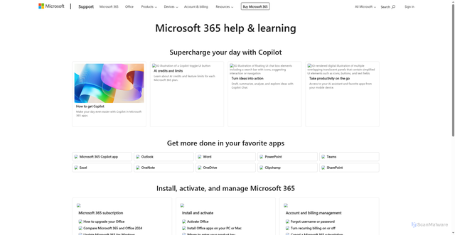 Security scan screenshot of https://www.support.office.com