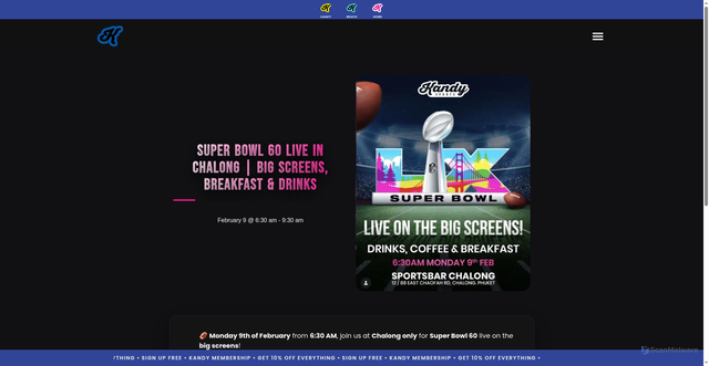 Security scan screenshot of https://kandythailand.com/event/watch-superbowl-phuket-february-2026/