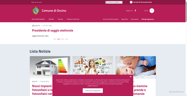 Security scan screenshot of https://www.comune.oncino.cn.it/