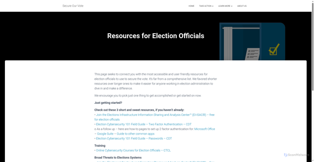Security scan screenshot of https://secureourvote.us/resources-for-election-officials/