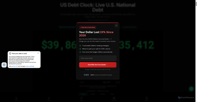 Security scan screenshot of https://www.us-debt-clock.com/
