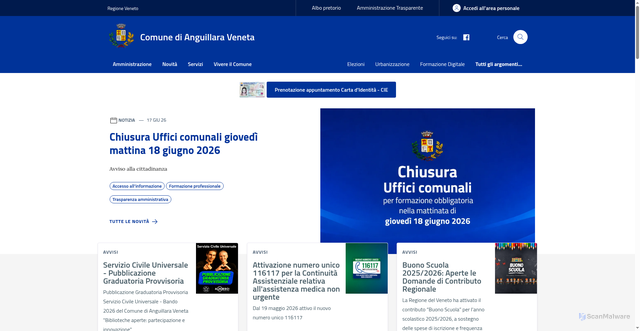 Security scan screenshot of https://www.comune.anguillaraveneta.pd.it