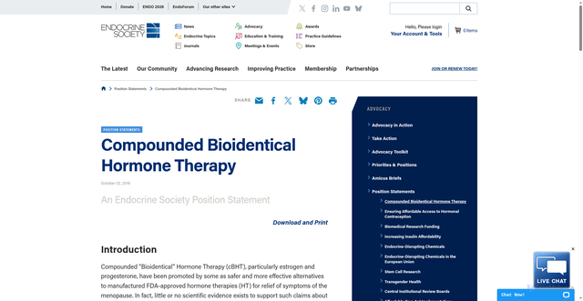Security scan screenshot of https://www.endocrine.org/advocacy/position-statements/compounded-bioidentical-hormone-therapy
