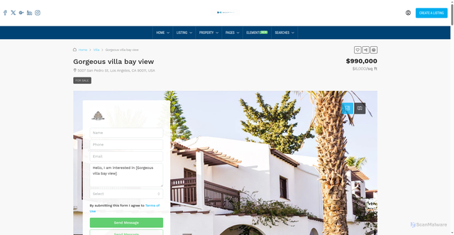 Security scan screenshot of https://findhonesthomebuyers.com/property/gorgeous-villa-bay-view/