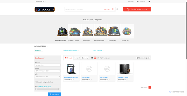Security scan screenshot of https://3doccaz.fr/index.php?page=search&sCategory=6