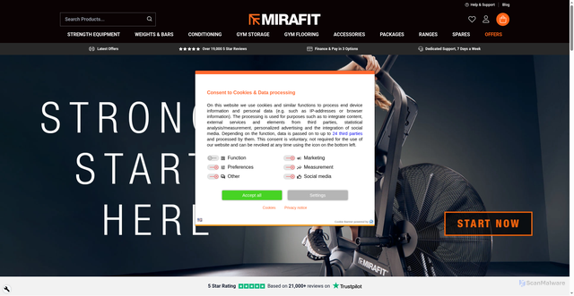 Security scan screenshot of https://mirafit.co.uk