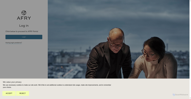 Security scan screenshot of https://portal.afry.com/