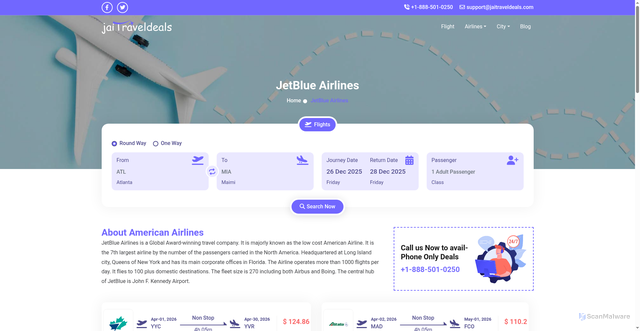 Security scan screenshot of https://www.jaitraveldeals.com/airlines/jetblue-airlines